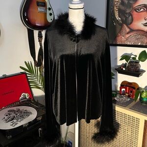 Black Velvet Jacket with Faux Fur Trim